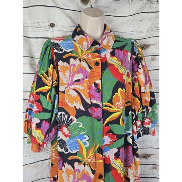 Scotch & Soda Orange Green Bishop Sleeve Dress - Picture 2 of 11